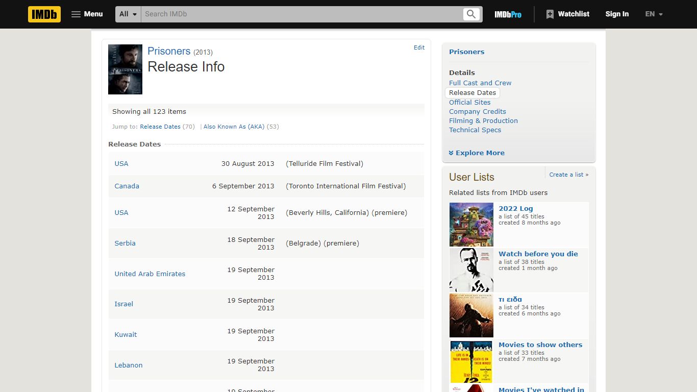 Prisoners (2013) - Release Info - IMDb